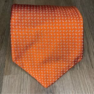Gitman Bros Tie 100% Silk Orange Geometric USA Made Mens 56" Long 4" Wide